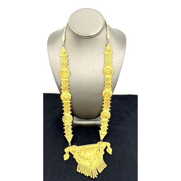 India Mughal Wedding Necklace Gold Plated 28" Long - Picture 1 of 10